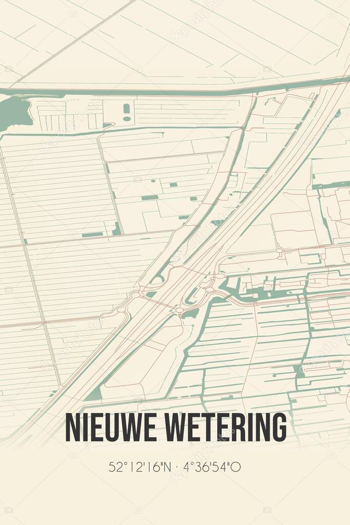 Retro Dutch city map of Nieuwe Wetering located in Zuid-Holland. Vintage street map.