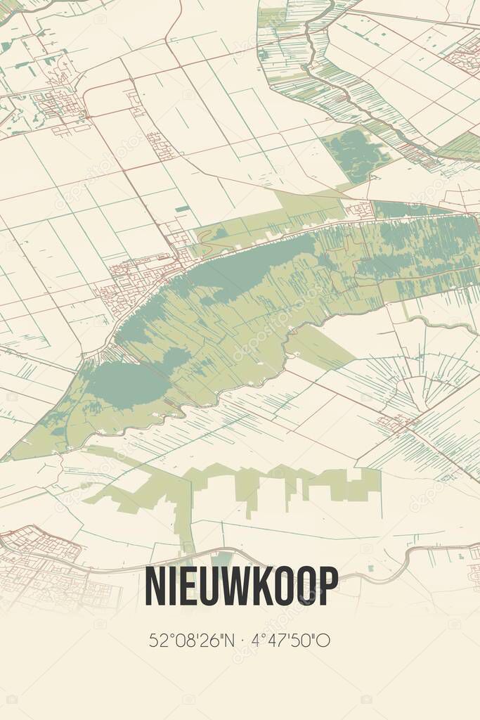 Retro Dutch city map of Nieuwkoop located in Zuid-Holland. Vintage street map.