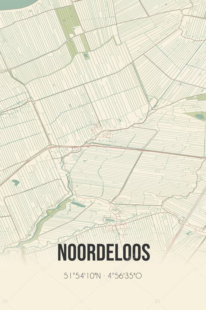 Retro Dutch city map of Noordeloos located in Zuid-Holland. Vintage street map.