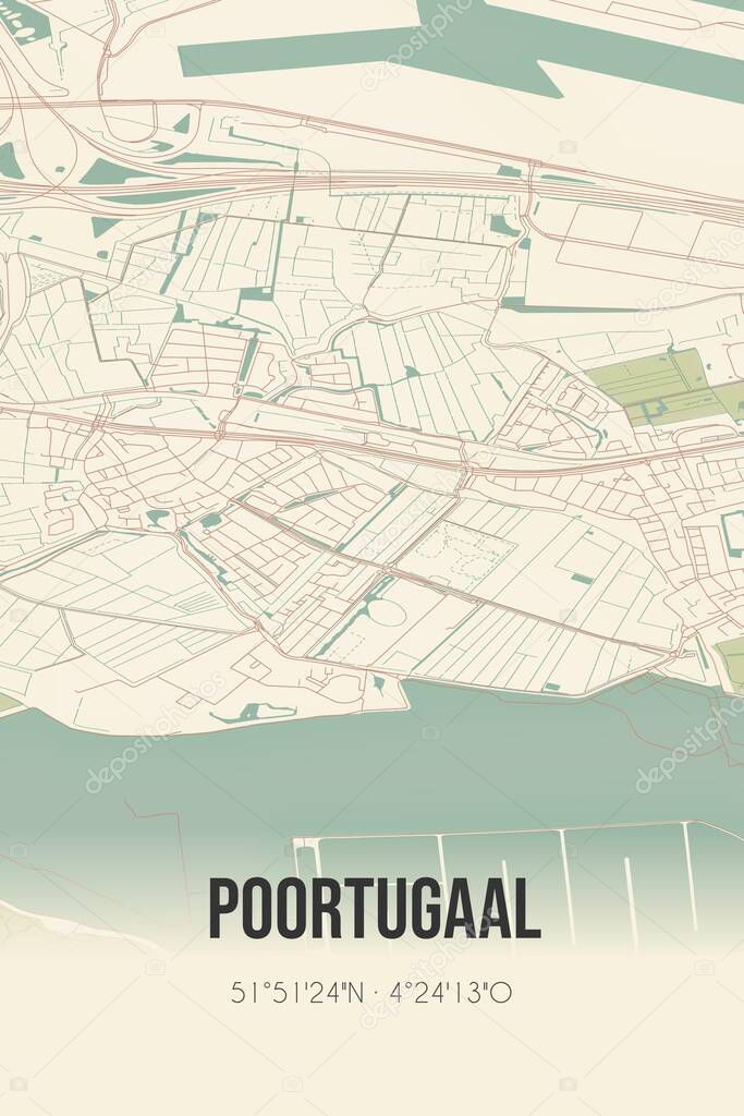 Retro Dutch city map of Poortugaal located in Zuid-Holland. Vintage street map.