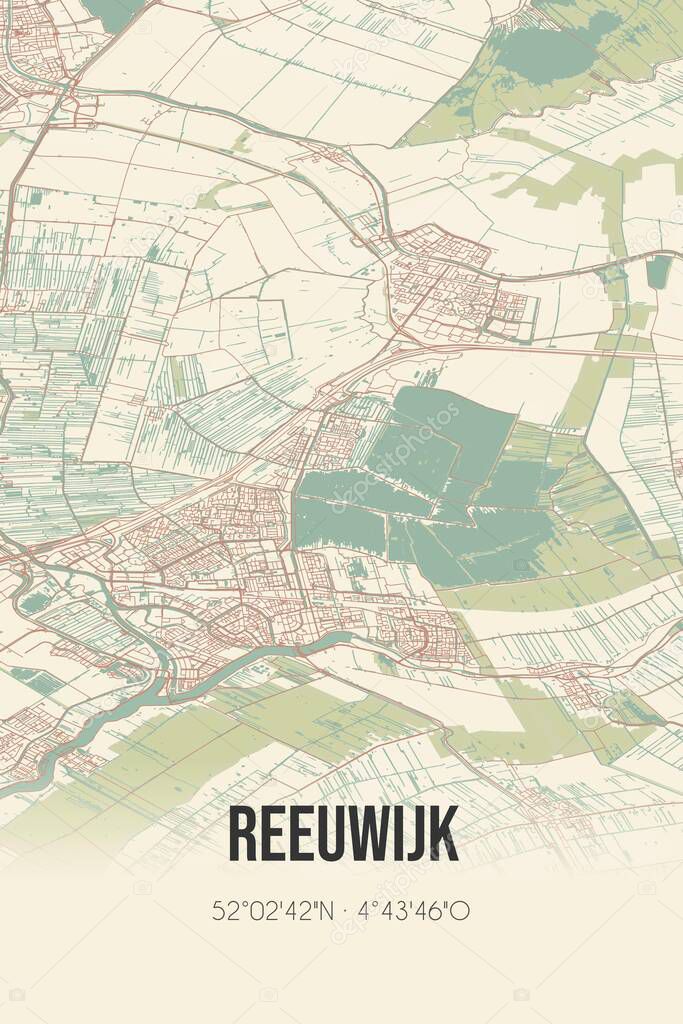 Retro Dutch city map of Reeuwijk located in Zuid-Holland. Vintage street map.