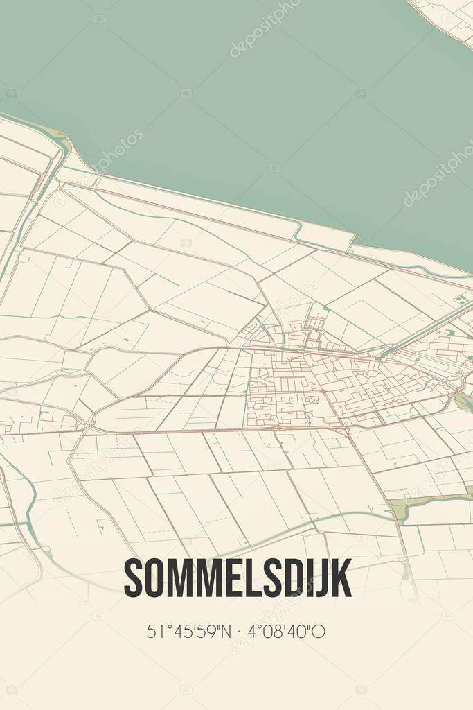 Retro Dutch city map of Sommelsdijk located in Zuid-Holland. Vintage street map.