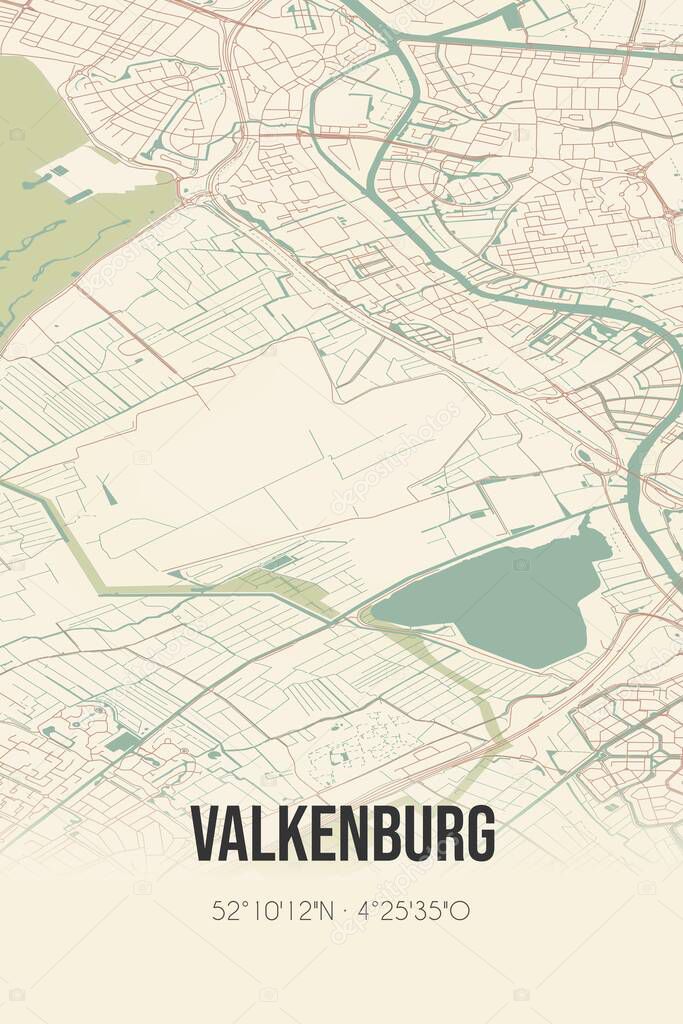Retro Dutch city map of Valkenburg located in Zuid-Holland. Vintage street map.