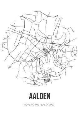 Aalden 'in soyut sokak haritası Coevorden Drenthe belediyesinde yer almaktadır. Çizgileri olan şehir haritası