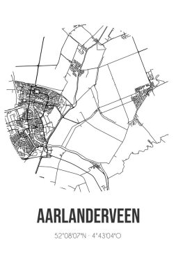 Aarlanderveen 'in soyut sokak haritası Zuid-Holland Alphen aan den Rijn belediyesinde yer almaktadır. Çizgileri olan şehir haritası