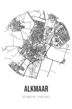 Alkmaar 'ın soyut sokak haritası Noord-Holland belediyesinde yer almaktadır. Çizgileri olan şehir haritası