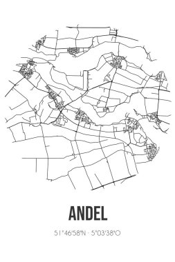 Andel 'in soyut sokak haritası Noord-Brabant Altena belediyesinde yer almaktadır. Çizgileri olan şehir haritası