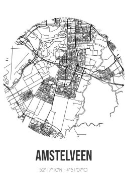 Amstelveen 'in soyut sokak haritası Amstelveen' in Noord-Holland belediyesinde yer almaktadır. Çizgileri olan şehir haritası