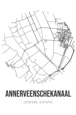 Annerveenschekanaal 'ın soyut sokak haritası Drenthe belediyesi Aa en Hunze' da yer almaktadır. Çizgileri olan şehir haritası