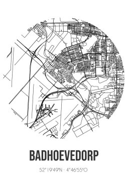 Haarlemmermeer 'in Noord-Holland belediyesinde yer alan Badhoevedorp' un soyut sokak haritası. Çizgileri olan şehir haritası