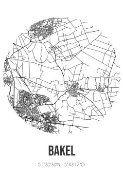 Noord-Brabant 'ın Gemert-Bakel belediyesinde yer alan Bakel' in soyut sokak haritası. Çizgileri olan şehir haritası