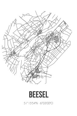 Beesel 'in soyut sokak haritası Beesel Limburg belediyesinde bulunmaktadır. Çizgileri olan şehir haritası