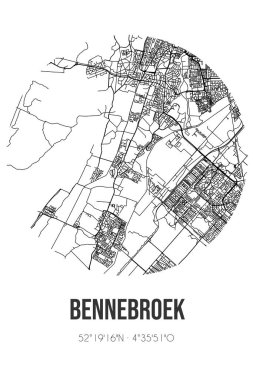 Bloemendaal 'ın Noord-Holland belediyesinde yer alan Bennebroek' in soyut sokak haritası. Çizgileri olan şehir haritası