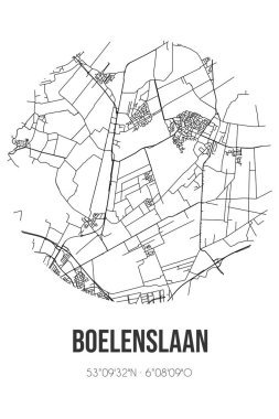 Achtkarspelen 'in Fryslan belediyesinde yer alan Boelenslaan' ın soyut sokak haritası. Çizgileri olan şehir haritası