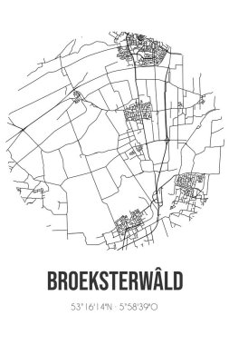 Broeksterwald 'ın soyut sokak haritası Dantumadiel' in Fryslan belediyesinde bulunmaktadır. Çizgileri olan şehir haritası