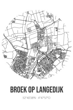 Langedijk 'in Noord-Holland belediyesinde bulunan Broek op Langedijk' in soyut sokak haritası. Çizgileri olan şehir haritası