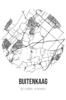 Buitenkaag 'ın soyut sokak haritası Haarlemmermeer' in Noord-Holland belediyesinde yer almaktadır. Çizgileri olan şehir haritası