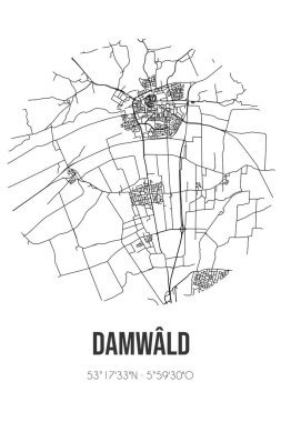 Damwald 'ın soyut sokak haritası Dantumadiel' in Fryslan belediyesinde bulunmaktadır. Çizgileri olan şehir haritası