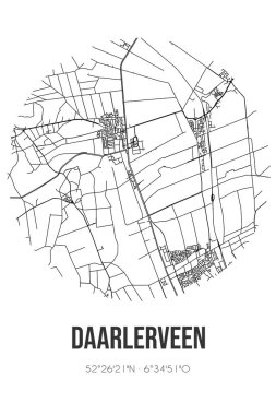 Hellendoorn 'un Overijssel belediyesinde yer alan Daarlerveen' in soyut sokak haritası. Çizgileri olan şehir haritası