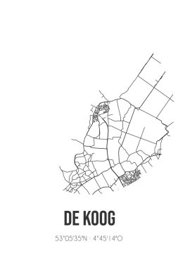 De Koog 'un soyut sokak haritası Teksas' ın Noord-Holland belediyesinde yer almaktadır. Çizgileri olan şehir haritası