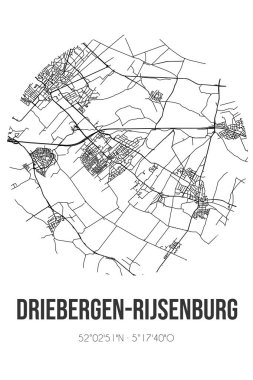 Utrechtse Heuvelrug 'un Utrecht belediyesinde Driebergen-Rijsenburg' un soyut sokak haritası. Çizgileri olan şehir haritası