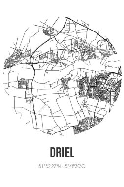Driel 'in soyut sokak haritası Overbetuwe Gelderland belediyesinde bulunmaktadır. Çizgileri olan şehir haritası