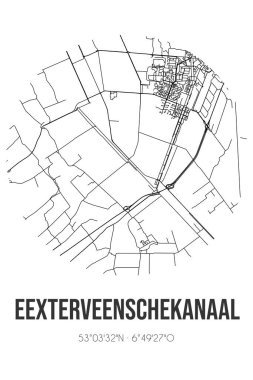 Eexterveenschekanaal 'ın soyut sokak haritası Drenthe belediyesi Aa en Hunze' da yer almaktadır. Çizgileri olan şehir haritası