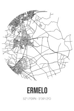 Ermelo 'nun soyut sokak haritası Ermelo' nun Gelderland belediyesinde bulunmaktadır. Çizgileri olan şehir haritası