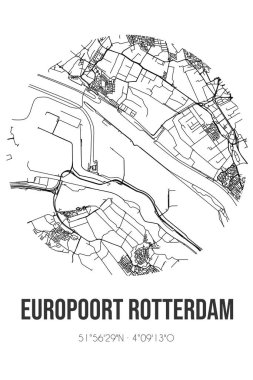 Rotterdam 'ın Zuid-Holland belediyesinde yer alan Europoort Rotterdam' ın soyut sokak haritası. Çizgileri olan şehir haritası