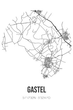 Cranendonck 'un Noord-Brabant belediyesinde yer alan Gastel' in soyut sokak haritası. Çizgileri olan şehir haritası