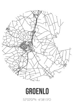 Groenlo 'nun soyut sokak haritası Oost Gelre' nin Gelderland belediyesinde yer almaktadır. Çizgileri olan şehir haritası