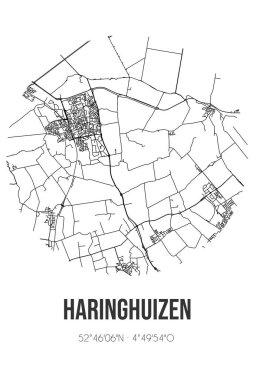 Hollands Kroon 'un Noord-Holland belediyesinde bulunan Haringhuizen' in soyut sokak haritası. Çizgileri olan şehir haritası