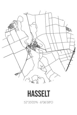 Hasselt 'in soyut sokak haritası Zwartewaterland' ın Overijssel belediyesinde yer almaktadır. Çizgileri olan şehir haritası