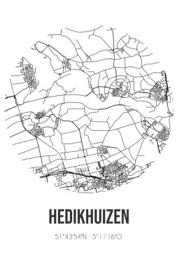 Heusden 'in Noord-Brabant belediyesinde Hedikhuizen' in soyut sokak haritası. Çizgileri olan şehir haritası