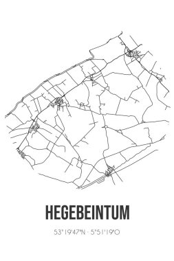 Noardeast-Fryslan 'ın Fryslan belediyesinde yer alan Hegebeintum' un soyut sokak haritası. Çizgileri olan şehir haritası
