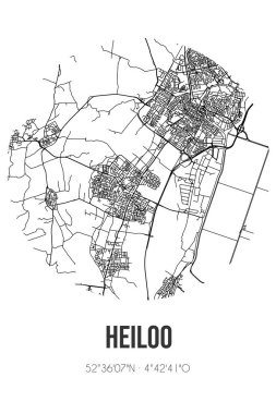 Heiloo 'nun soyut sokak haritası Heiloo Noord-Holland belediyesinde yer almaktadır. Çizgileri olan şehir haritası