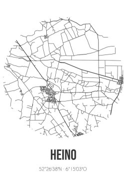 Raalte 'nin Overijssel belediyesinde bulunan Heino' nun soyut sokak haritası. Çizgileri olan şehir haritası