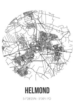 Helmond 'un soyut sokak haritası Helmond' un Noord-Brabant belediyesinde yer almaktadır. Çizgileri olan şehir haritası