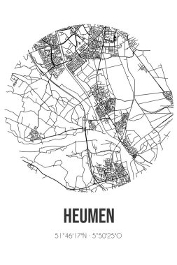 Heumen 'in soyut sokak haritası Heumen' in Gelderland belediyesinde bulunmaktadır. Çizgileri olan şehir haritası