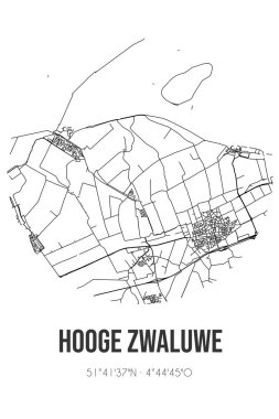 Drimmelen 'in Noord-Brabant belediyesinde yer alan Hooge Zwaluwe' un soyut sokak haritası. Çizgileri olan şehir haritası