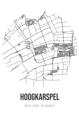 Drechterland Noord-Holland belediyesinde yer alan Hoogkarspel 'in soyut sokak haritası. Çizgileri olan şehir haritası