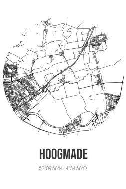 Hoogmade 'in soyut sokak haritası Kaag en Braassem' in Zuid-Holland belediyesinde yer almaktadır. Çizgileri olan şehir haritası