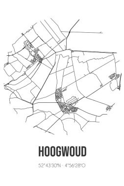 Hoogwoud 'un soyut sokak haritası, Opmeer' in Noord-Holland belediyesinde bulunmaktadır. Çizgileri olan şehir haritası