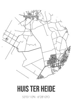 Noordenveld Drenthe belediyesinde bulunan Huis ter Heide soyut sokak haritası. Çizgileri olan şehir haritası