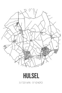 Reusel-DeMierden 'in Noord-Brabant belediyesinde bulunan Hulsel' in soyut sokak haritası. Çizgileri olan şehir haritası
