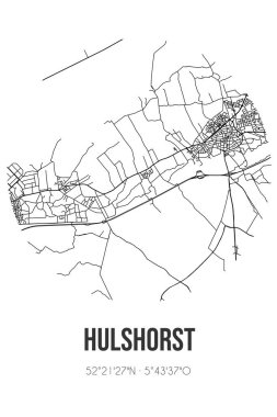 Hulshorst 'un soyut sokak haritası Nunspeet' in Gelderland belediyesinde bulunuyor. Çizgileri olan şehir haritası