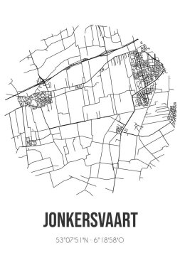 Jonkersvaart 'ın soyut sokak haritası Westerkwartier' in Groningen belediyesinde yer almaktadır. Çizgileri olan şehir haritası