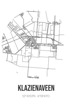 Klazienaveen 'in soyut sokak haritası Drenthe Emmen belediyesinde yer almaktadır. Çizgileri olan şehir haritası