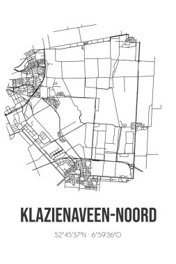 Drenthe belediyesinde bulunan Klazienaveen-Noord 'un soyut sokak haritası. Çizgileri olan şehir haritası