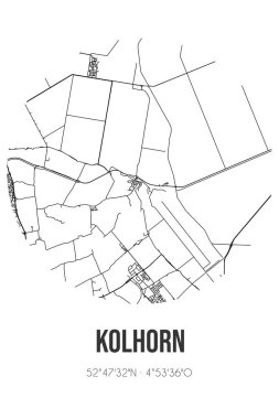 Hollands Kroon 'un Noord-Holland belediyesinde bulunan Kolhorn' un soyut sokak haritası. Çizgileri olan şehir haritası